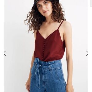 Madewell Burgundy 100% Silk Button-Down Cami Size 2